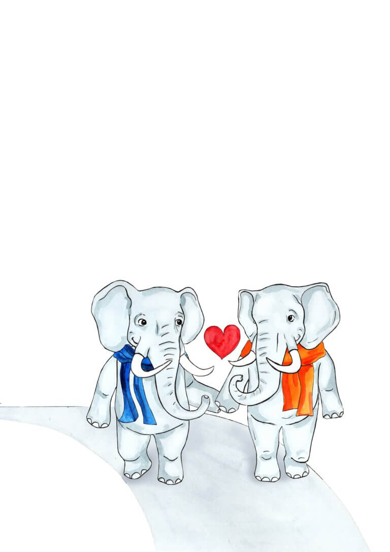 Dieses Motiv mit seinen zwei süßen Elefanten vereint Liebe und Freundschaft. Es zeigt zwei Elefanten, die gemeinsam ihren Weg gehen und dabei in Liebe verbunden sind. Im Hintergrund ist das Symbol der Liebe, ein Herz, zu sehenEs ist ein wunderschönes Geschenk für kleine und große Kinder gleichermaßen.