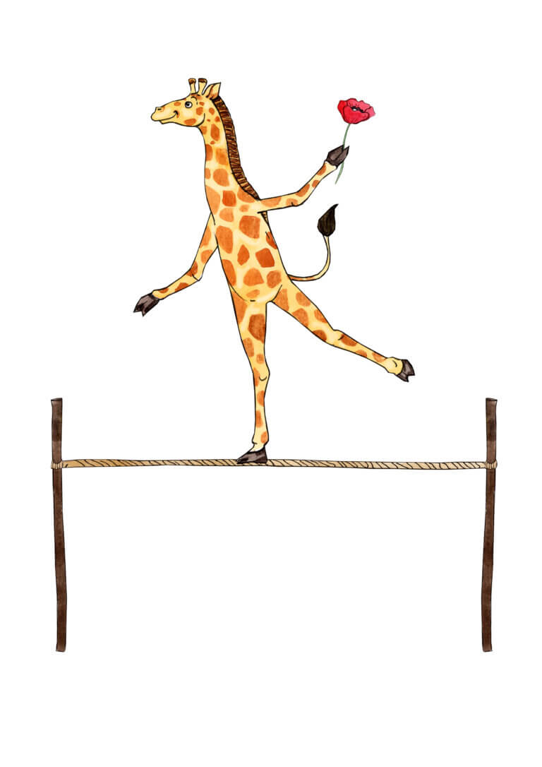 Dieses Motiv ist ein Symbol für Mut und Tapferkeit. Es zeigt die Giraffe, die auf einem Schwebebalken balanciert, ein Zeichen für den Mut, Neues zu wagen. Es soll Kinder dazu ermutigen, an sich selbst zu glauben. Das Motiv ist in lebendigen Farben gehalten und immer ein besonderer Hingucker